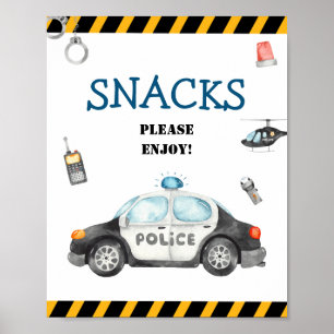 Kind Politie Verjaardagsfeest Snacks Teken Poster