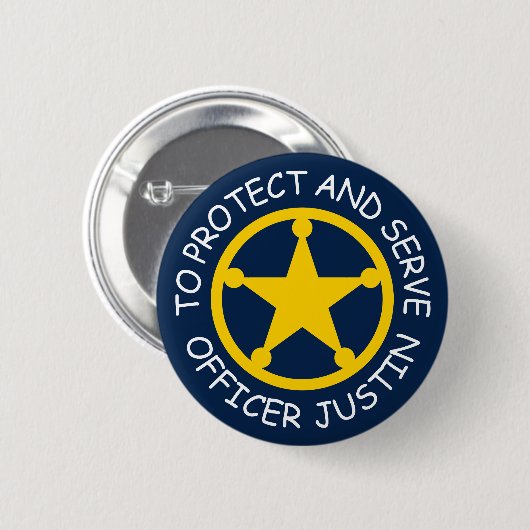 Kind politieman naam badge met sheriff star ronde button 5,7 cm (Voorkant /achterkant)