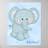Kind Poster Cute Blue Elephant (Voorkant)