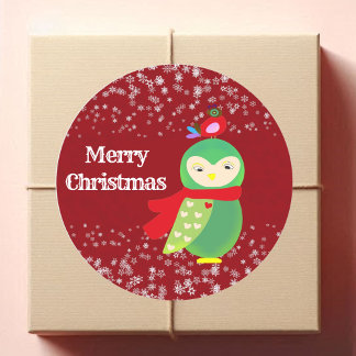 Kind Red Merry Green Owl Party Crafts Ronde Sticker