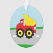Kind Red/Yellow Dump Truck on Road Ornament (voorkant)