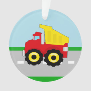 Kind Red/Yellow Dump Truck on Road Ornament