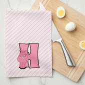 Kind Roze Hippo Monogram Letter H Theedoek (Quarter Fold)
