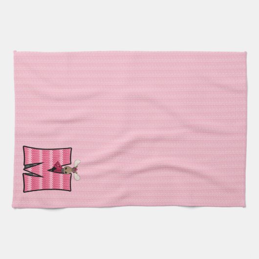 Kind roze kit afdrukken Monogram letter M Theedoek (Horizontaal)