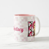 Kind roze leeuwenkonogram letter L Tweekleurige Koffiemok (Voorkant rechts)