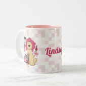 Kind roze leeuwenkonogram letter L Tweekleurige Koffiemok (Voorkant links)