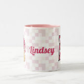 Kind roze leeuwenkonogram letter L Tweekleurige Koffiemok (Center)