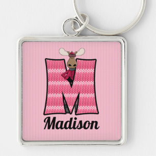 Kind roze monogram letter M Sleutelhanger