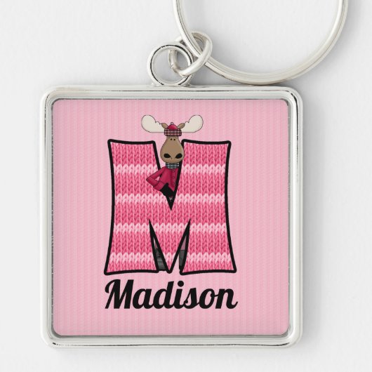 Kind roze monogram letter M Sleutelhanger (Voorkant)