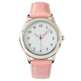 Kind Roze roestvrij staal Roze lederen riem Horloge