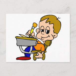 Kind schrijven op bureau briefkaart