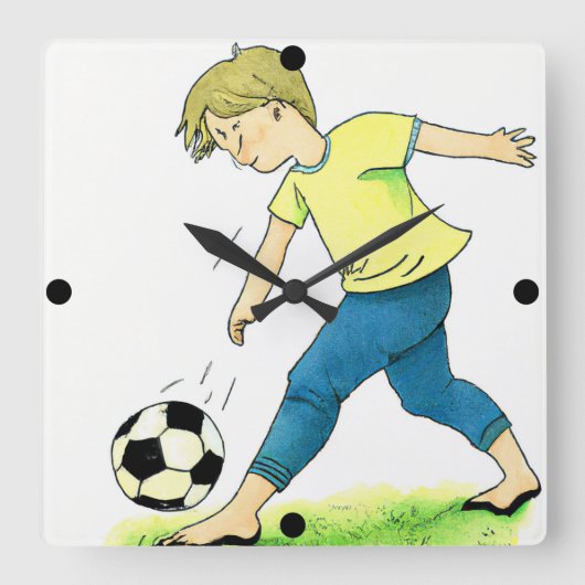 Kind Soccer Football Clock Vierkante Klok (Voorkant)