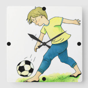 Kind Soccer Football Clock Vierkante Klok