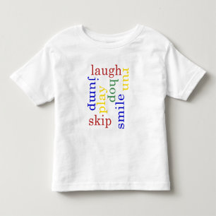 Kind spelen, lachen, rennen, tipografische t-shirt