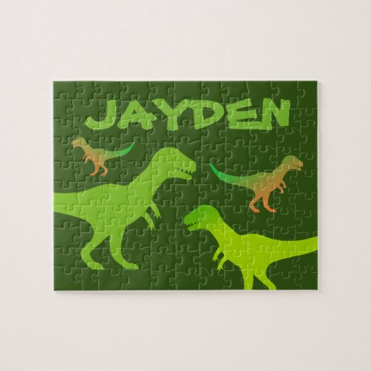 Kind T-rex dinosauruspuzzel met aangepaste naam Legpuzzel (Horizontaal)