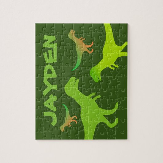 Kind T-rex dinosauruspuzzel met aangepaste naam Legpuzzel (Verticaal)