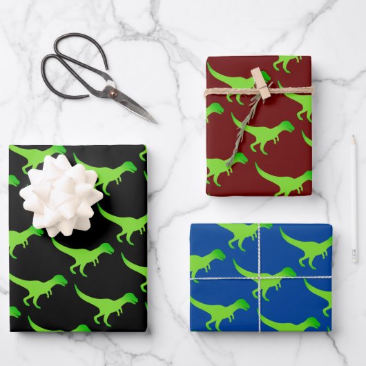 Kind t-rex dinosaurusvormig patroon van inpakblade inpakpapier vel (Voorkant)