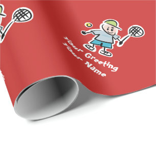 Kind tennis cartoon aangepast op feestdag en kerst cadeaupapier