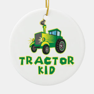 Kind tractor, groen keramisch ornament