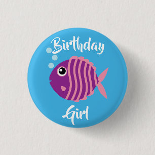 Kind van de vissoort "Birthday Aquarium" (waterdag Ronde Button 3,2 Cm