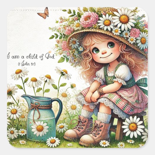 Kind van God daisy meisje Vierkante Sticker (Voorkant)