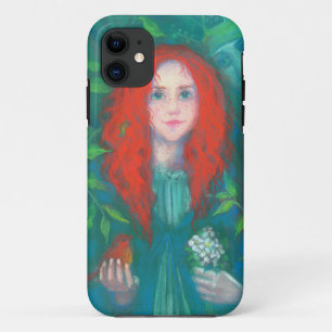 Kind van het bos, fantasie kunstgembermeisje groen iPhone 11 hoesje