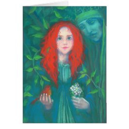 Kind van het bos, rood meisje, groene tinten