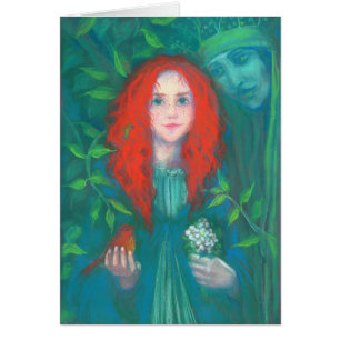 Kind van het bos, rood meisje, groene tinten