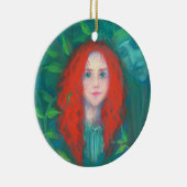 Kind van het bos, rood meisje, groene tinten keramisch ornament (Rechts)