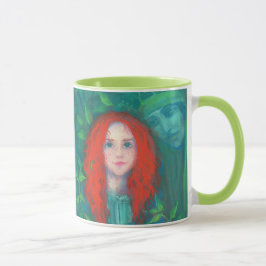 Kind van het bos, rood meisje, groene tinten mok