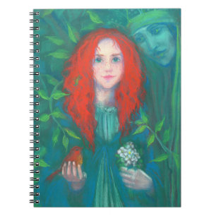 Kind van het bos, rood meisje, groene tinten notitieboek