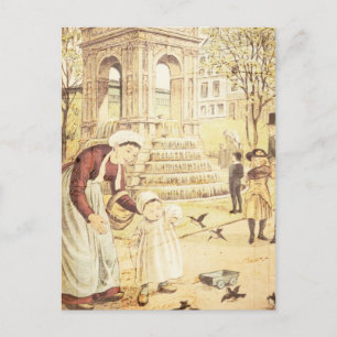  Kind van Parijs Cute Moeder Sparrows Birds Briefkaart
