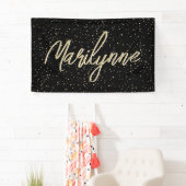 Kind Verjaardag Black Gold Glitter Naam Spandoek (Insitu)