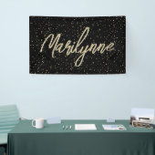 Kind Verjaardag Black Gold Glitter Naam Spandoek (Beurs)