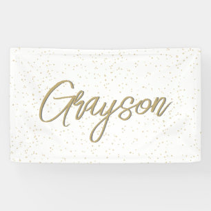 Kind Verjaardag Gouden Glitter Boy Naam Spandoek