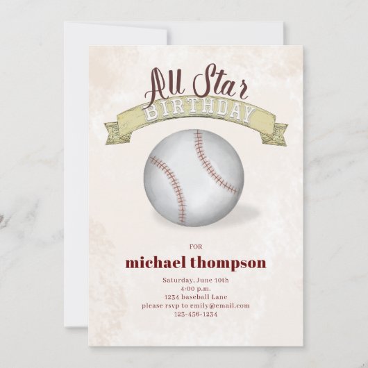 Kind Verjaardagsfeest Baseball Custom Kaart (Voorkant)