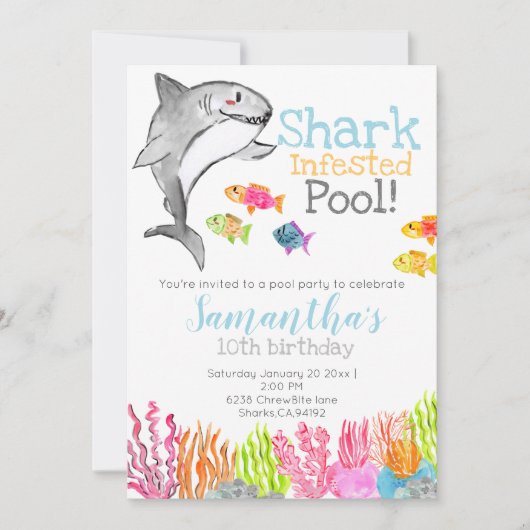 Kind verjaardagsuitnodiging Shark pool party Kaart (Voorkant)