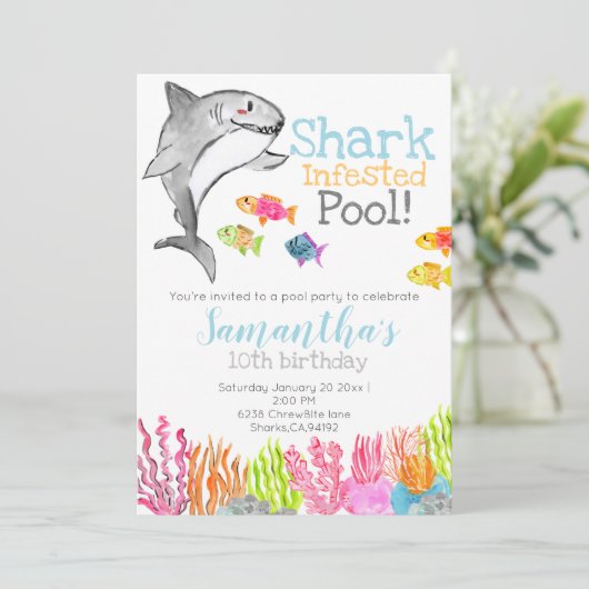 Kind verjaardagsuitnodiging Shark pool party Kaart (Staand voorkant)