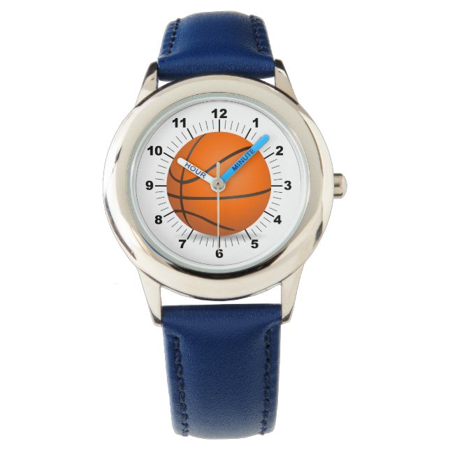 Kind verstelbare basketbal blauw nummer horloge (Voorkant)