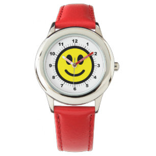Kind verstelbare Happy Face Red Hearts Horloge