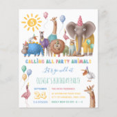 Kind Wild Party Animal Safari Birthday Uitnodiging (Voorkant)