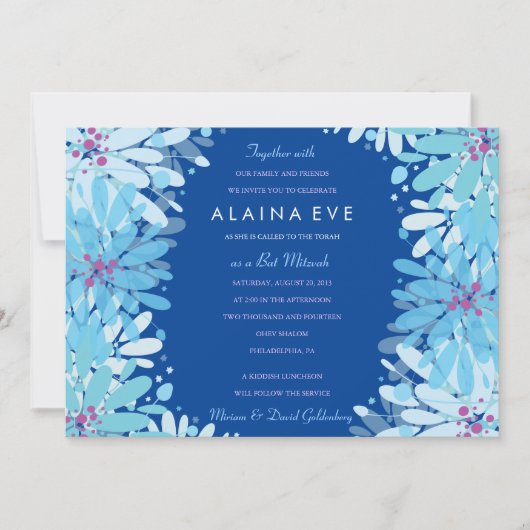 KINDA BLUE FLOWERS Bar Invitation Bat mitzvah (Devant)