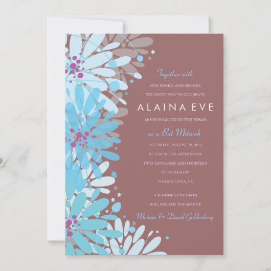 KINDA BLUE FLOWERS Bar Invitation Bat mitzvah (Devant)