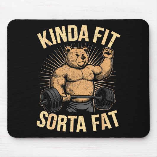 Kinda Fit Sorta Fat - Funny Gym Bear Weightlifting Muismat (Voorkant)