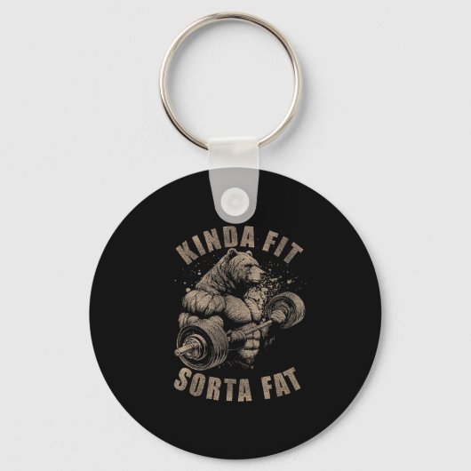 Kinda Fit Sorta Fat - Funny Gym Bear Weightlifting Sleutelhanger (Voorkant)