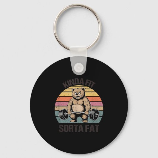 Kinda Fit Sorta Fat - Funny Gym Bear Weightlifting Sleutelhanger (Voorkant)