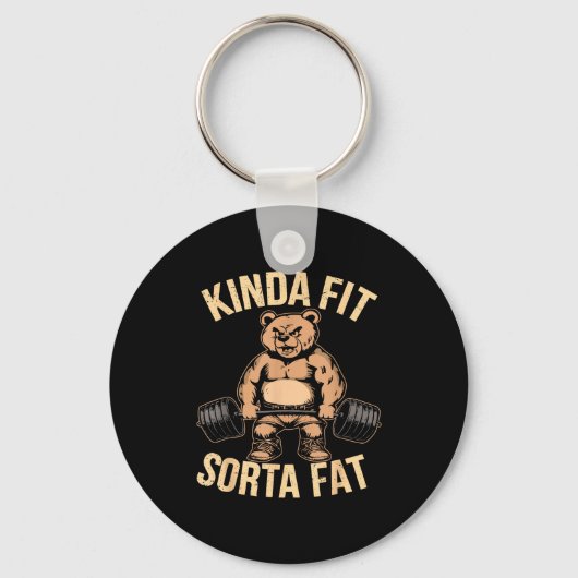 Kinda Fit Sorta Fat - Funny Gym Bear Weightlifting Sleutelhanger (Voorkant)
