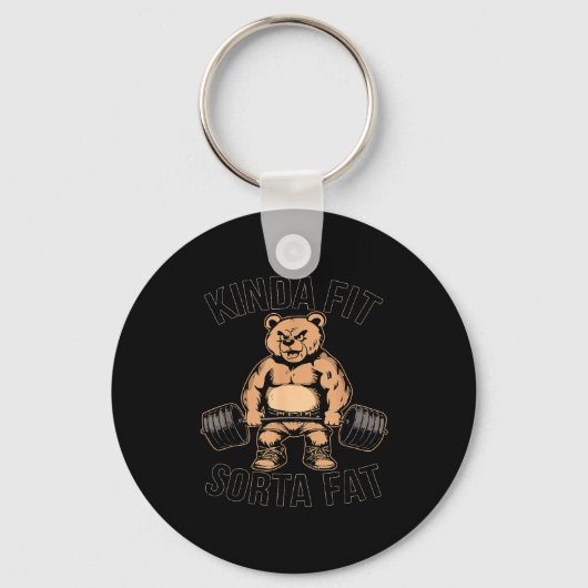 Kinda Fit Sorta Fat - Funny Gym Bear Weightlifting Sleutelhanger (Voorkant)