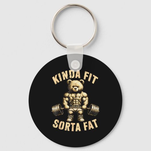 Kinda Fit Sorta Fat - Funny Gym Bear Weightlifting Sleutelhanger (Voorkant)