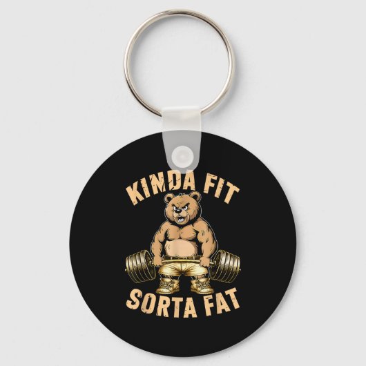 Kinda Fit Sorta Fat - Funny Gym Bear Weightlifting Sleutelhanger (Voorkant)